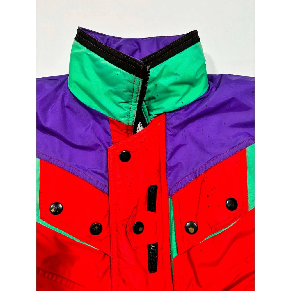 Vintage Kids M 10-12 Colorblock Ski Jacket Red Purple Green Retro 90s Puffer - Picture 4 of 12